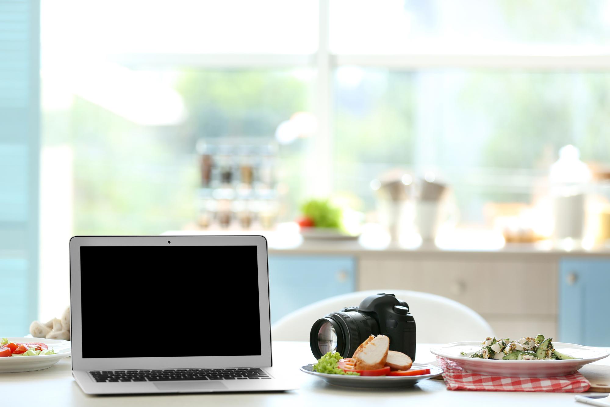 Cozy kitchen workspace with laptop for online class